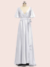 Elegant Bat Sleeves A-Line Long Soft Satin Party Prom Dresses Online