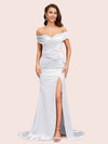 Sexy Side Slit Mermaid Off Shoulder Long Soft Satin Bridesmaid Dresses Online
