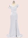 Sexy Side Slit Mermaid Long Soft Satin Women's Evening Prom Dresses With Slit