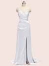 Unique See Through Side Slit Soft Satin Long Formal Prom Dresses Online