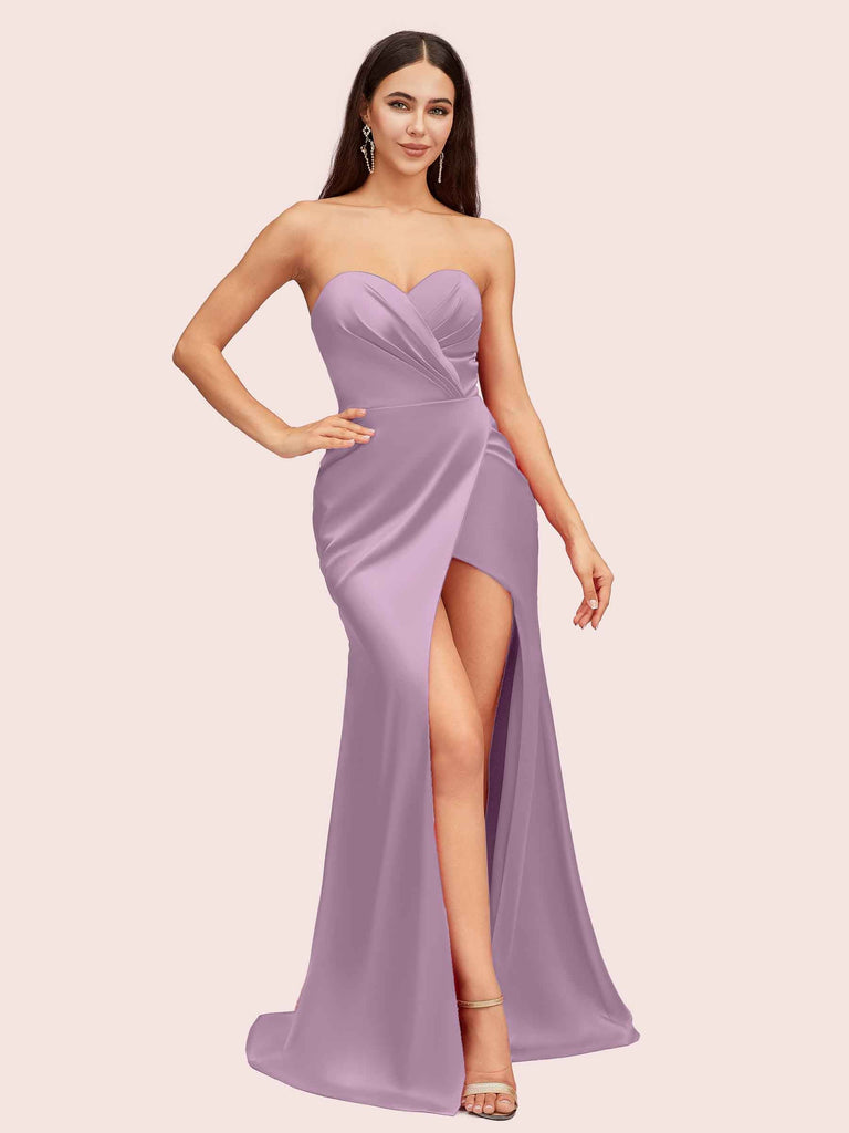 Simple Mermaid Sweetheart Side Slit Soft Satin Party Prom Dresses 2023