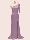 Sexy Mermaid One Shoulder Long Stretch Satin Formal Prom Dresses With Slit