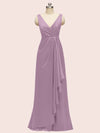Elegant V-neck Floor Length Long Soft Satin Bridesmaid Dresses With Slit