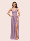 Sexy V Neck Long Soft Satin Side Slit Bridesmaid Dresses Online