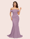 Sexy Mermaid Off Shoulder Long Soft Satin Formal Prom Dresses For Women