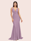 Sexy Backless Deep V-neck Long Soft Satin Mermaid Party Prom Dresses Online