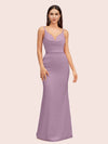 Sexy Spaghetti Straps Cowl Neck Backless Soft Satin Mermaid Formal Prom Dresses