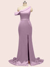 Sexy Side Slit Mermaid One Shoulder Long Silky Satin Formal Prom Dresses
