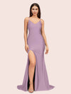 Sexy Mermaid Spaghetti Straps Side Slit Long Soft Satin Bridesmaid Dresses