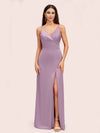 Simple Soft Satin Sexy Spaghetti Straps Long Side Slit Mermaid Graduation Prom Dresses