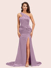 Sexy Mermaid One Shoulder Long Soft Satin Side Slit Formal Prom Dresses Online