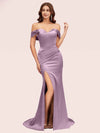 Sexy Off Shoulder Side Slit Long Soft Satin Mermaid Party Prom Dresses Online