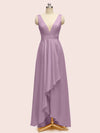 High Low V-Neck A-Line Unique Soft Satin Formal Prom Dresses Online