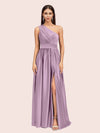 Unique One Shoulder Long Side Slit Soft Satin Graduation Prom Dresses 2023
