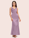 Elegant Cowl Sleeveless Sheath Long Soft Satin Bridesmaid Dresses Online