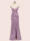 Sexy Mermaid Spaghetti Strap Side Slit Soft Satin Long Bridesmaid Dresses Online