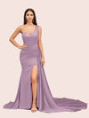 Sexy Mermaid One Shoulder Long Soft Satin Side Slit Evening Prom Dresses Online