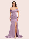 Sexy Side Slit Mermaid Off Shoulder Long Soft Satin Bridesmaid Dresses Online