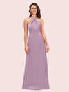 Simple Halter Long Soft Satin Formal Prom Dresses For Women