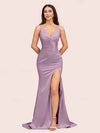 Sexy Mermaid V-neck Side Slit Long Soft Satin Bridesmaid Dresses Online For Sale