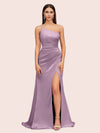 Soft Satin One Shoulder Side Slit Silky Long Mermaid Bridesmaid Dresses Online