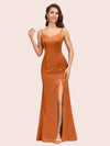 Simple Spaghetti Straps Mermaid Long Soft Satin Bridesmaid Dresses
