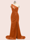 Sexy Mermaid One Shoulder Long Soft Satin Bridesmaid Dresses With Slit