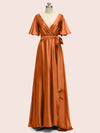 Elegant Bat Sleeves A-Line Long Soft Satin Party Prom Dresses Online