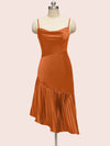 Elegant Spaghetti straps Asymmetrical Short Soft Satin Bridesmaid Dresses Online