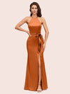 Sexy Mermaid Halter Long Silky Satin Party Prom Dresses With Slit