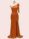 Sexy Mermaid One Shoulder Long Stretch Satin Formal Prom Dresses With Slit