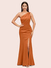 Sexy Mermaid One Shoulder Side Slit Soft Satin Formal Prom Dresses For Women