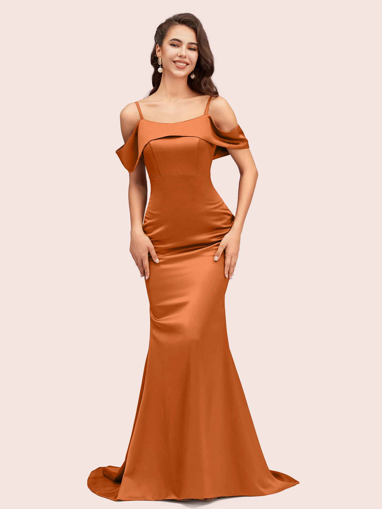 Sexy Mermaid Cold Shoulder Floor Length Long Soft Satin Bridesmaid Dresses Online