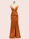 Sexy Mermaid Spaghetti Strap Side Slit Satin Long Formal Dresses For Women
