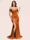 Sexy Off Shoulder Side Slit Long Soft Satin Mermaid Bridesmaid Dresses Online