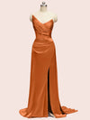 Unique See Through Side Slit Soft Satin Long Formal Prom Dresses Online