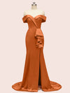 Elegant Off Shoulder Mermaid Long Soft Satin Party Prom Dresses For Women
