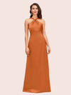 Simple Halter Long Soft Satin Formal Prom Dresses For Women