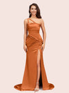 Sexy Mermaid One Shoulder Unique Side Slit Soft Satin Bridesmaid Dresses Online For Sale