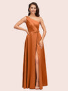 Elegant A-Line One Shoulder Long Soft Satin Bridesmaid Dresses Online