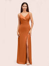 Simple Soft Satin Sexy Spaghetti Straps Long Side Slit Bridesmaid Dresses