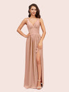 Sexy V Neck Long Soft Satin Side Slit Bridesmaid Dresses Online