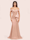 Elegant Soft Satin Mermaid Off Shoulder Unique Long Bridesmaid Dresses Online