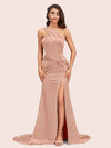 Sexy Mermaid One Shoulder Long Soft Satin Side Slit Bridesmaid Dresses Online For Sale