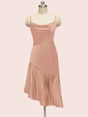Elegant Spaghetti straps Asymmetrical Short Soft Satin Bridesmaid Dresses Online