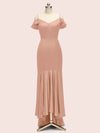 Sexy Cold Shoulder High Low Asymmetric Soft Satin Bridesmaid Dresses Online
