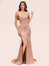 Sexy Off Shoulder Side Slit Long Soft Satin Mermaid Party Prom Dresses Online