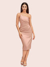 Elegant Sheath One Shoulder Soft Satin Short Bridesmaid Dresses Online