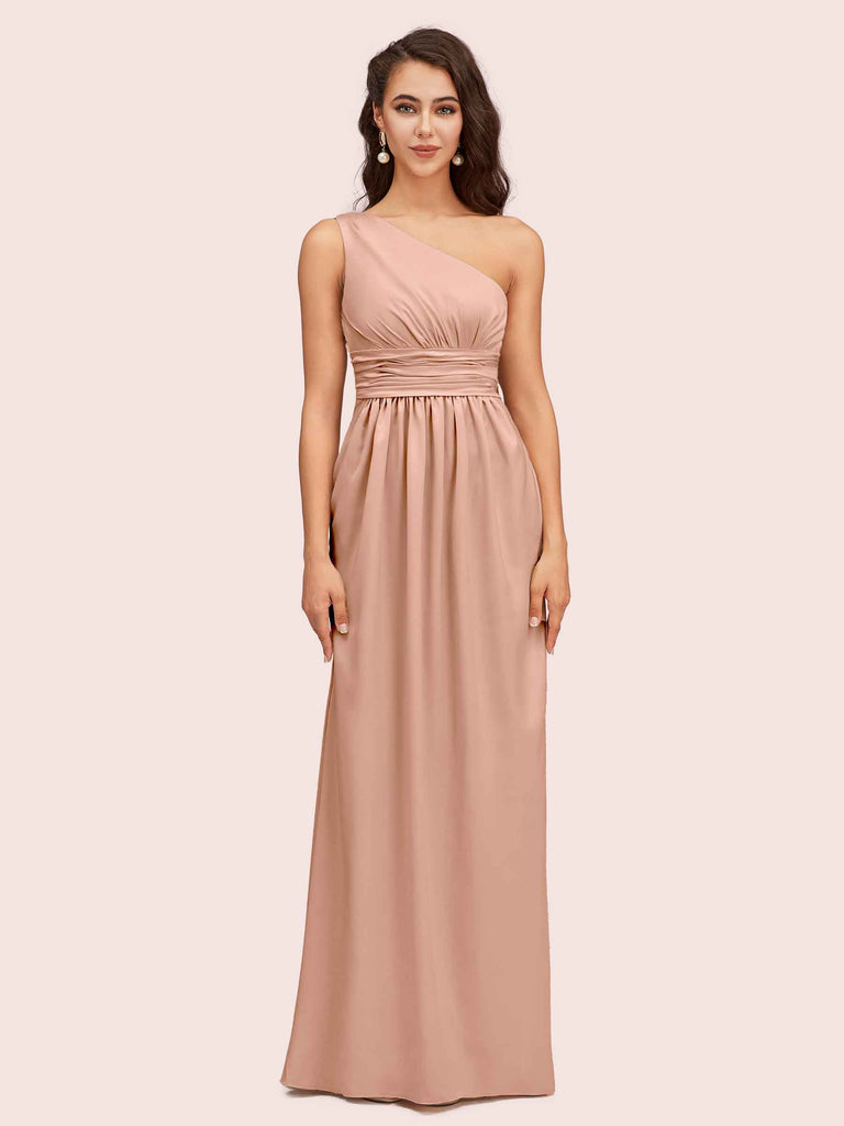 Elegant One Shoulder A-Line Long Soft Satin Bridesmaid Dresses Online Elegant One Shoulder A-Line Long Soft Satin Bridesmaid Dresses Online