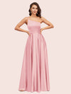 Sexy One Shoulder A-Line Long Soft Satin Bridesmaid Dresses With Pleats For Sale
